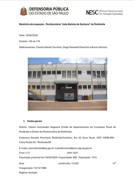 Relatório de Inspeção - Penitenciária de Riolândia dia 18/02/2025