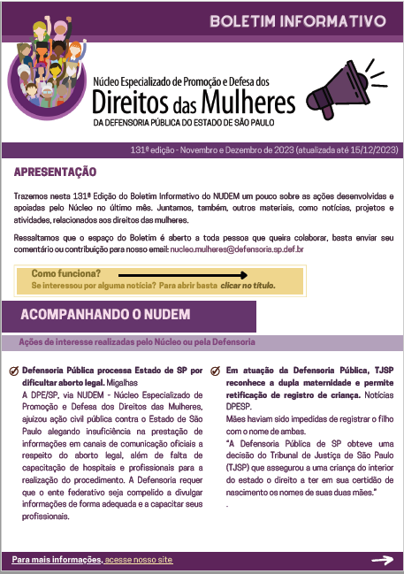 131º Boletim Informativo NUDEM - novembro e dezembro 2023