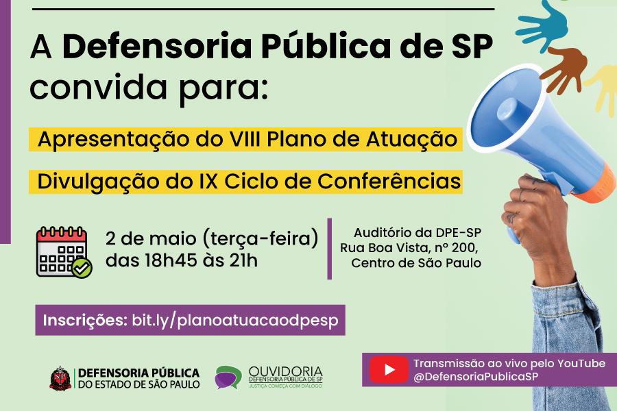 Evento será transmitido ao vivo pelo canal da DPE-SP no YouTube