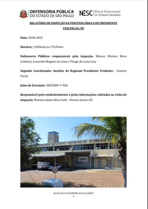Relatório de Inspeção - Penitenciária de Venceslau II - 28/06/2022 