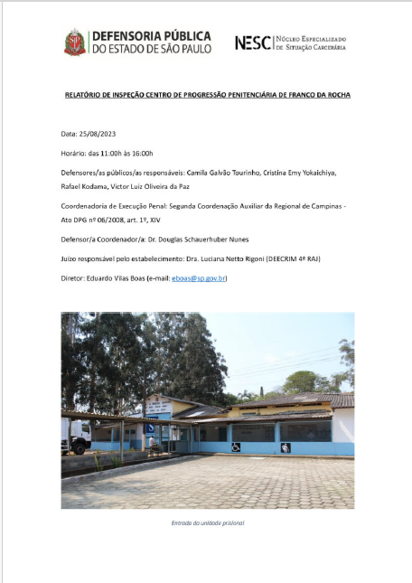Relatório de Inspeção - CPP de Franco da Rocha - 25/08/2023