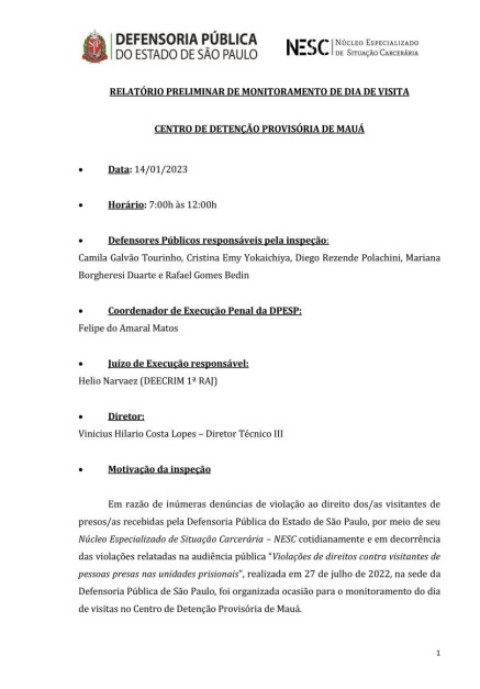 Inspeção em dia de visita CDP de Mauá em 14/01/2023