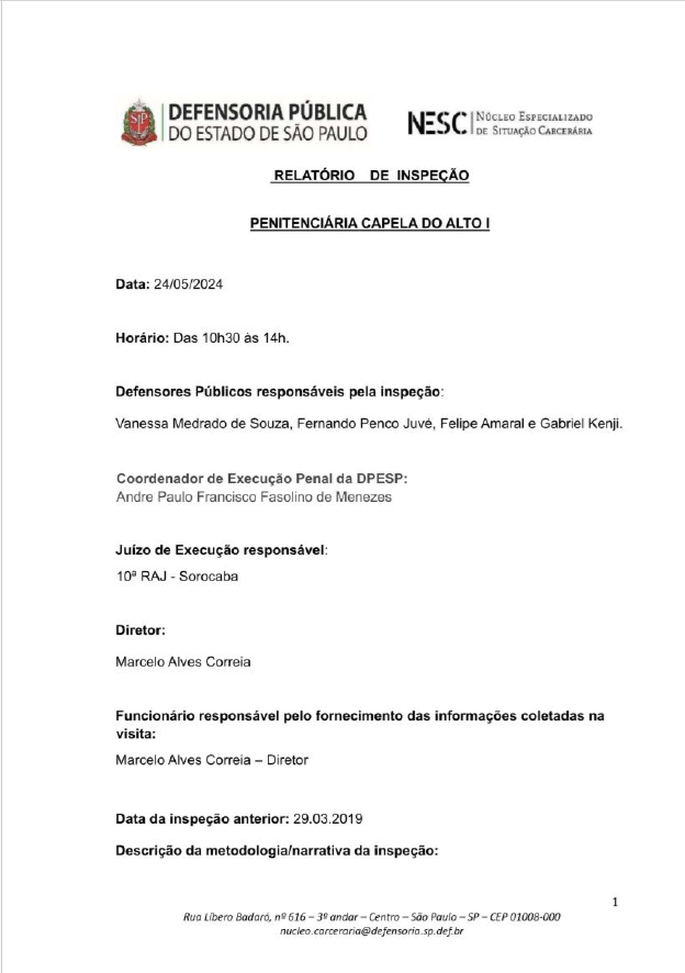 Penitenciária de Capela do Alto I, datado de 24/05/2024