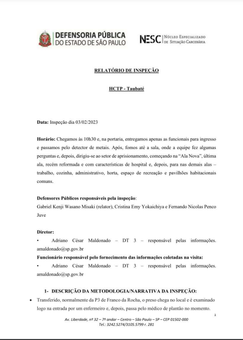 Relatório de Inspeção - HCTP de Taubaté - Inspeção dia 03/02/2023 
