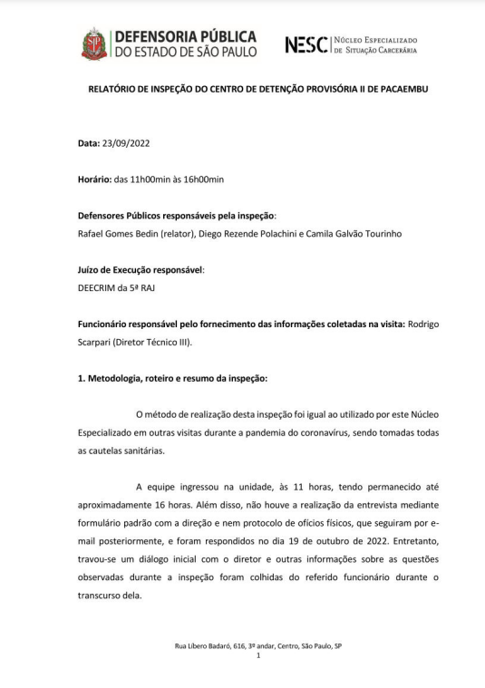 Relatório de Inspeção - CDP de Pacaembu II - Inspeção em 23/09/2022