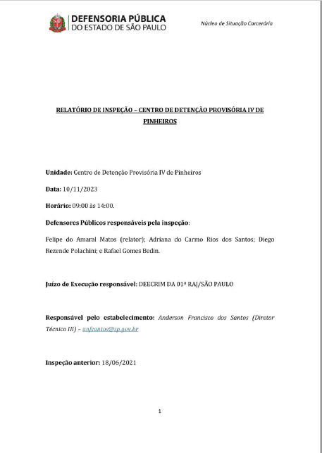 Relatório de Inspeção - CDP de Pinheiros lV  - 10/11/2023