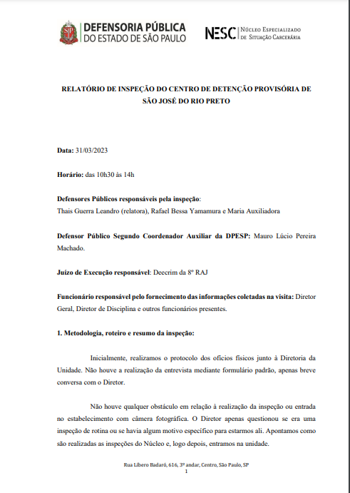  Relatório de Inspeção da Centro de Progressão Penitenciária de São José do Rio Preto  - datado de 31/03/2023